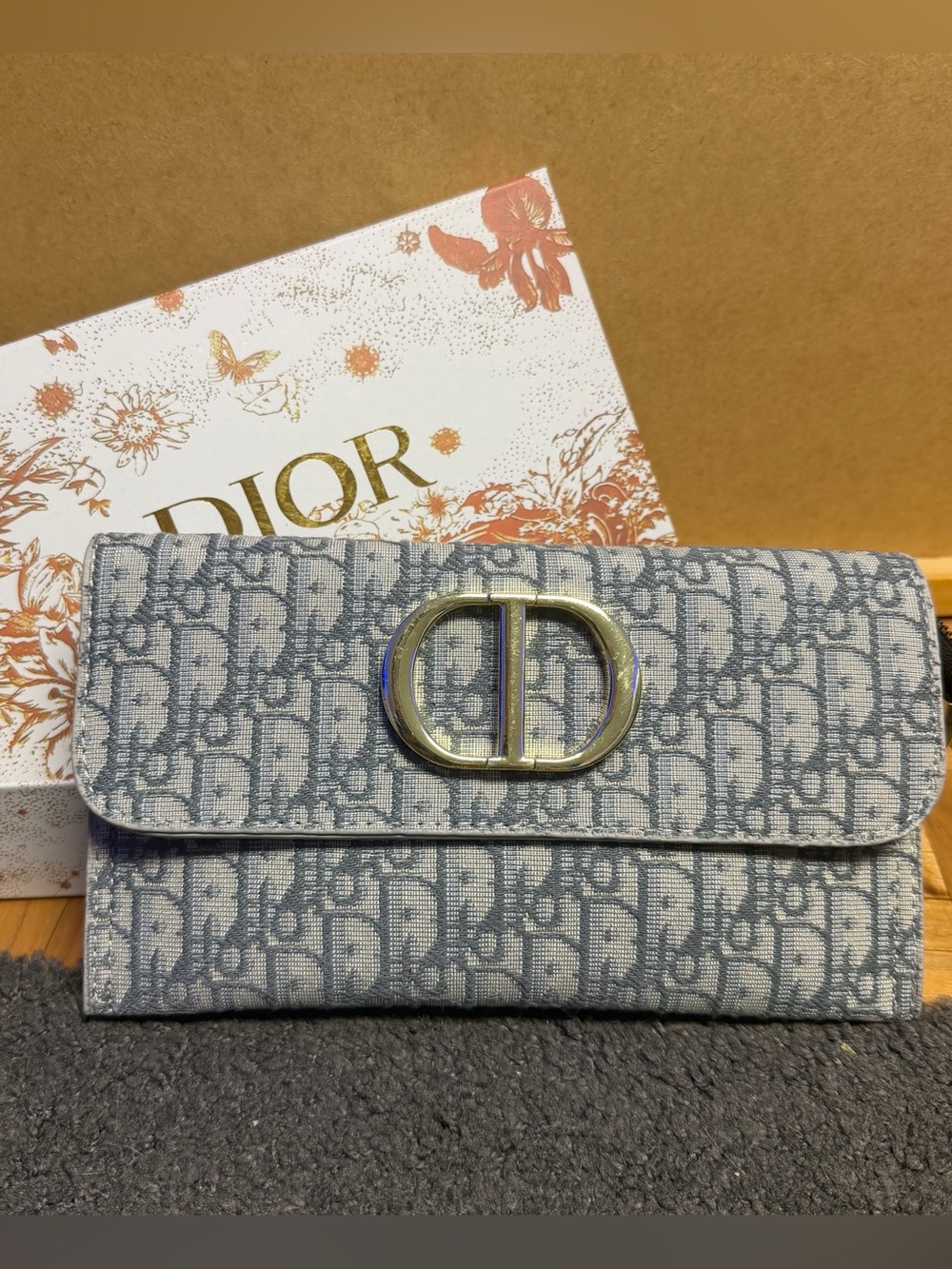 Bag Gray Monogram Flap Wallet with Logo